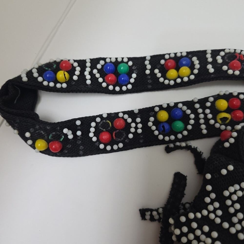 Vintage Beaded Candy Dot Purse Shoulder Bag Fringe Zipper Black Hippie Boho - Picture 3 of 12
